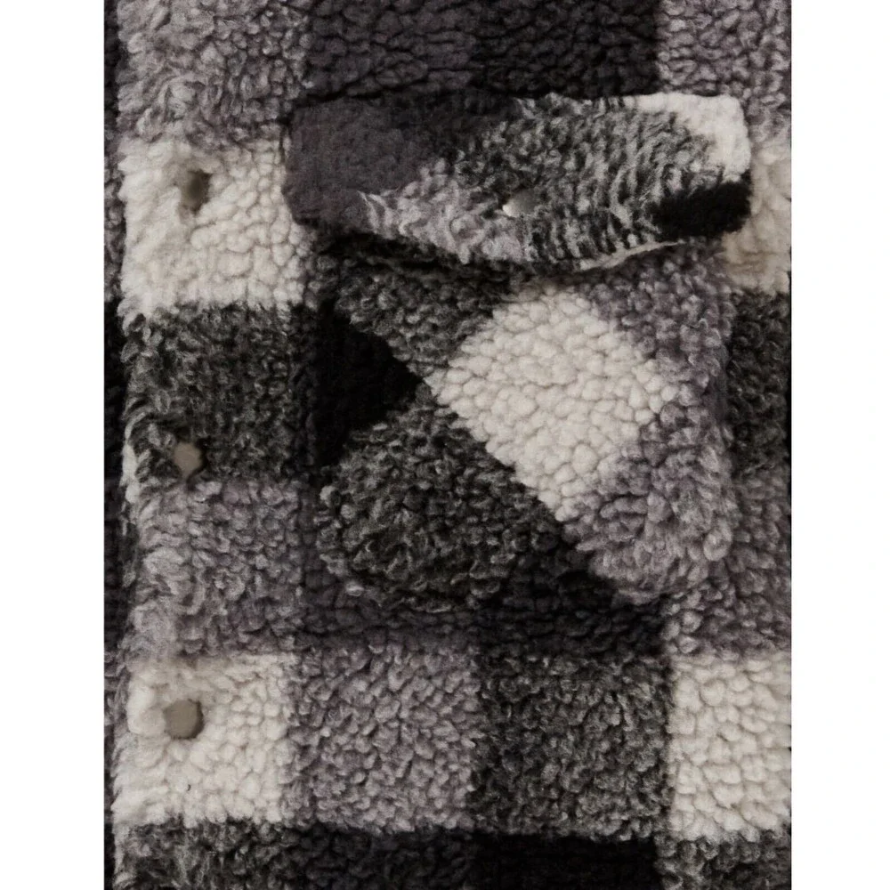 Wonder‎ Nation Boys Faux Sharpa Button Trucker Jacket Black Plaid,Size S (6-7) - Picture 8 of 11
